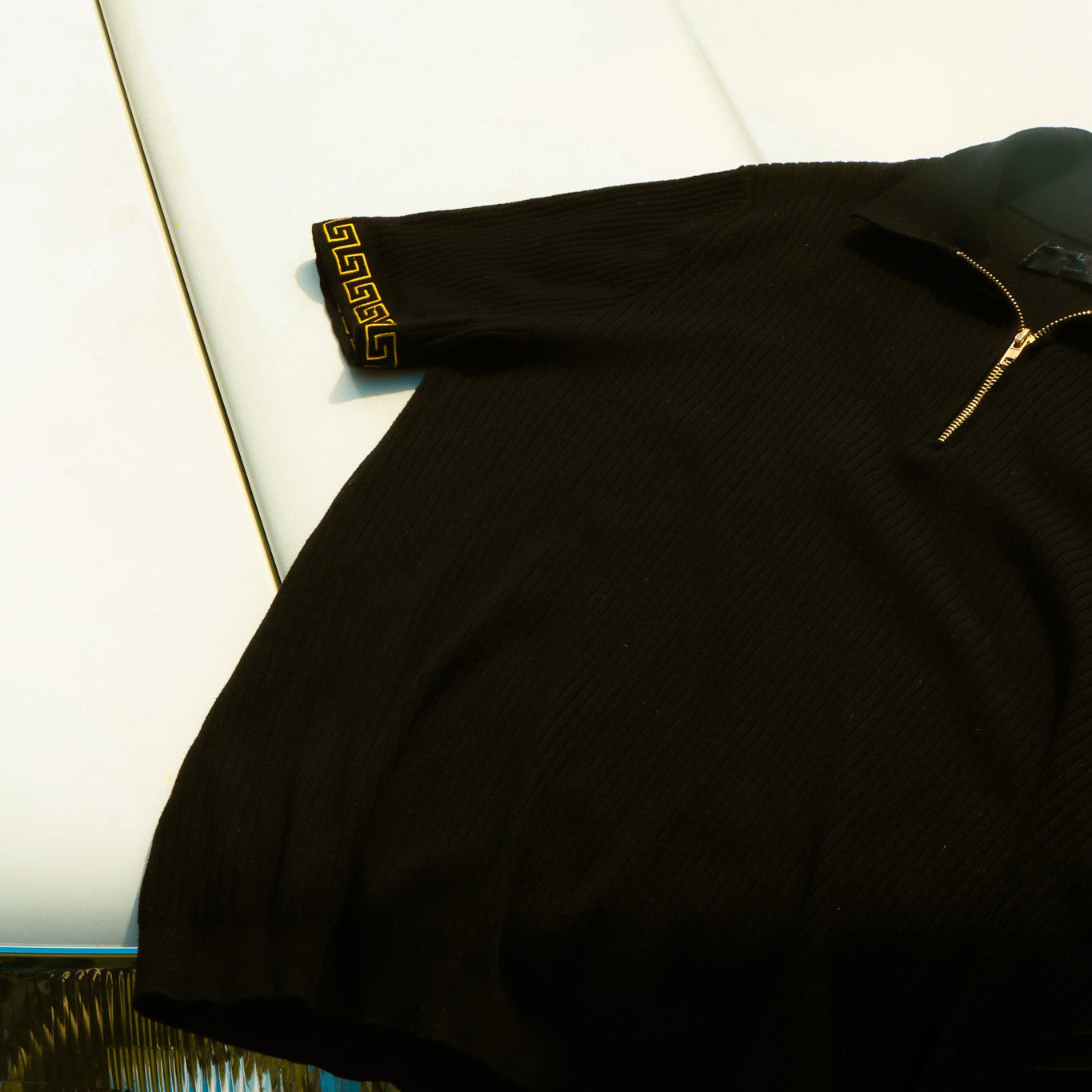 Black & Gold Knit Quarter Zip