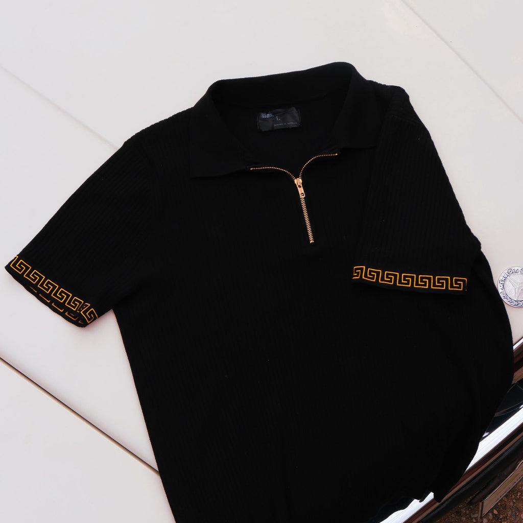 Black & Gold Knit Quarter Zip
