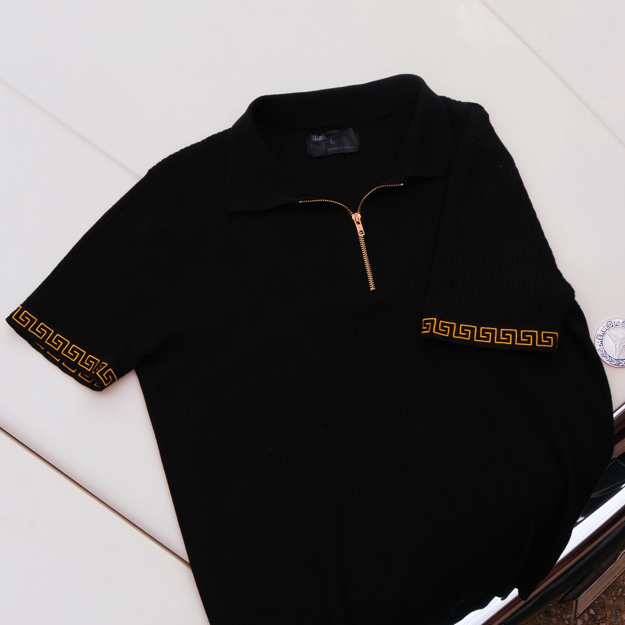 Black & Gold Knit Quarter Zip