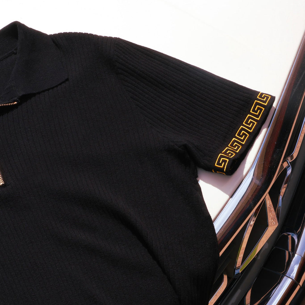 Black & Gold Knit Quarter Zip