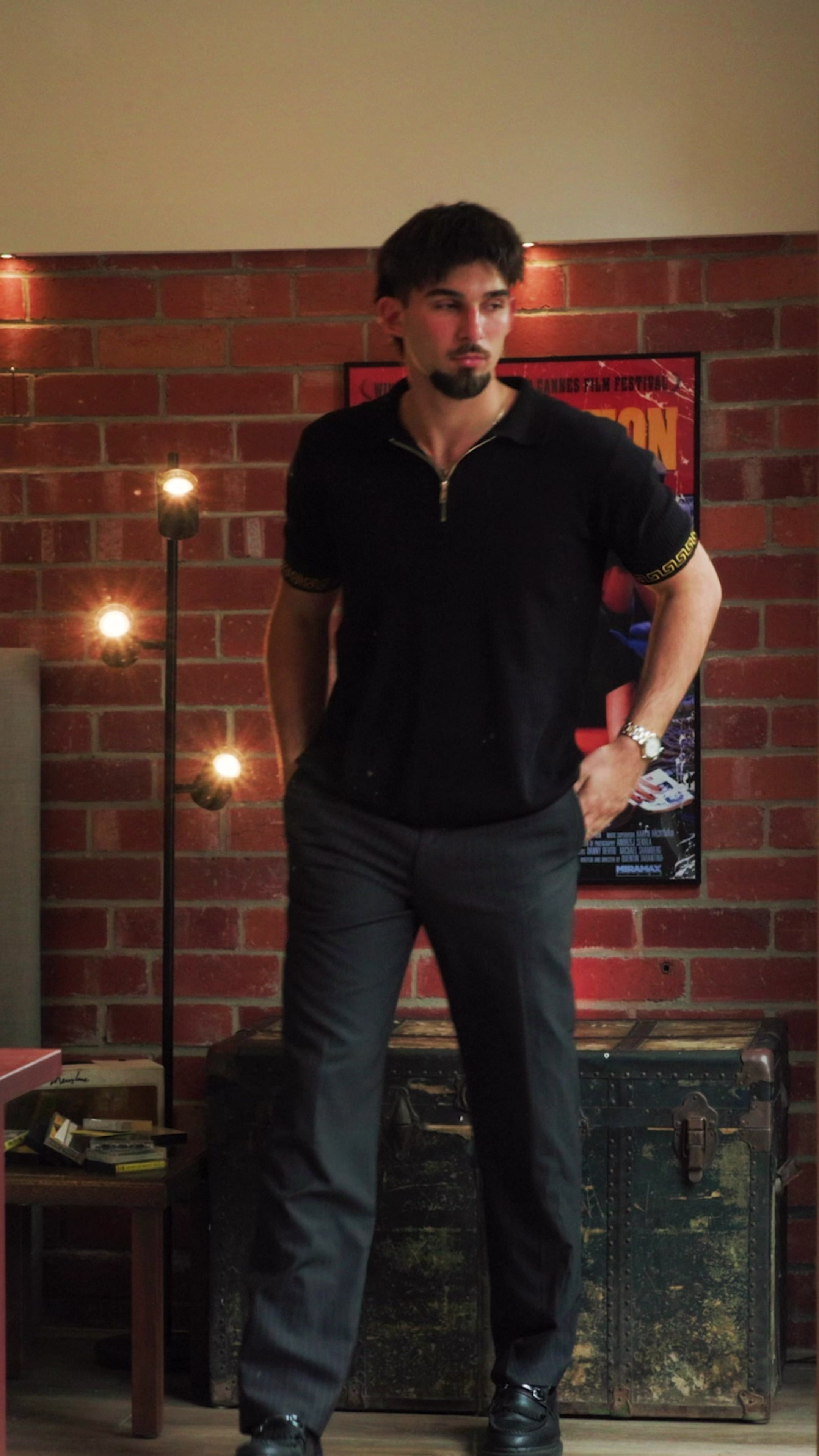 Black & Gold Knit Quarter Zip